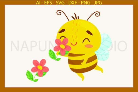 Bee Beautiful and Flowers Svg Graphics and Illustrations