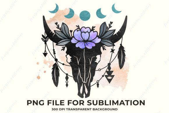Cow Skull with Flowers PNG SUBLIMATION Graphics and Illustrations