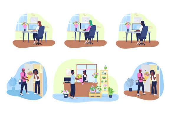Delivering Flowers Vector Illustrations: Graphics and Illustrations for Modern Branding