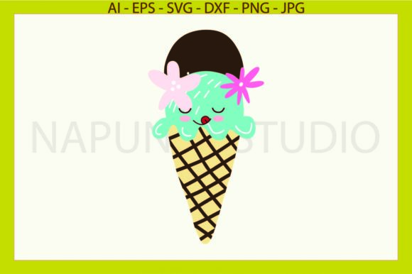 Flowers Kawaii Ice Cream Happy Smile Svg Graphics and Illustrations Review