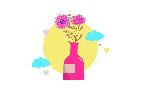 Flowers Potted Plants Circle Cloud Graphics and Illustrations